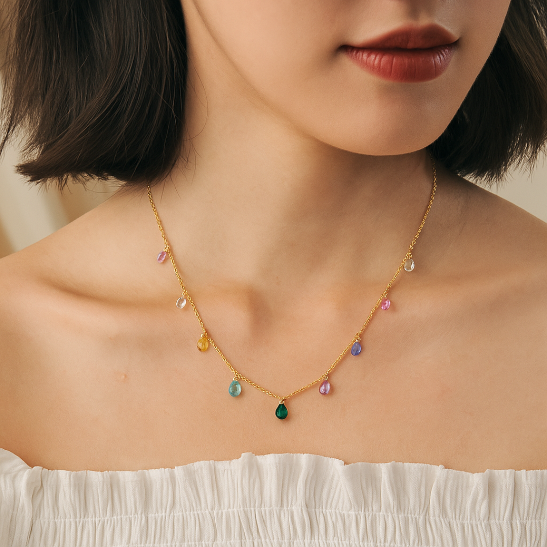 Signature Jewelry – Rainbow Droplets Stainless Steel Necklace