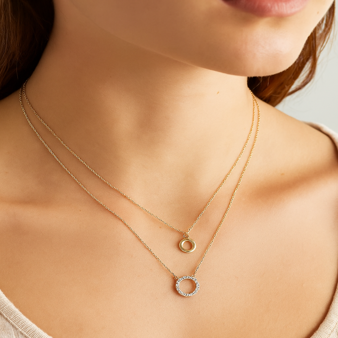 Signature Jewelry – Golden Harmony Double Circle Stainless Steel Necklace