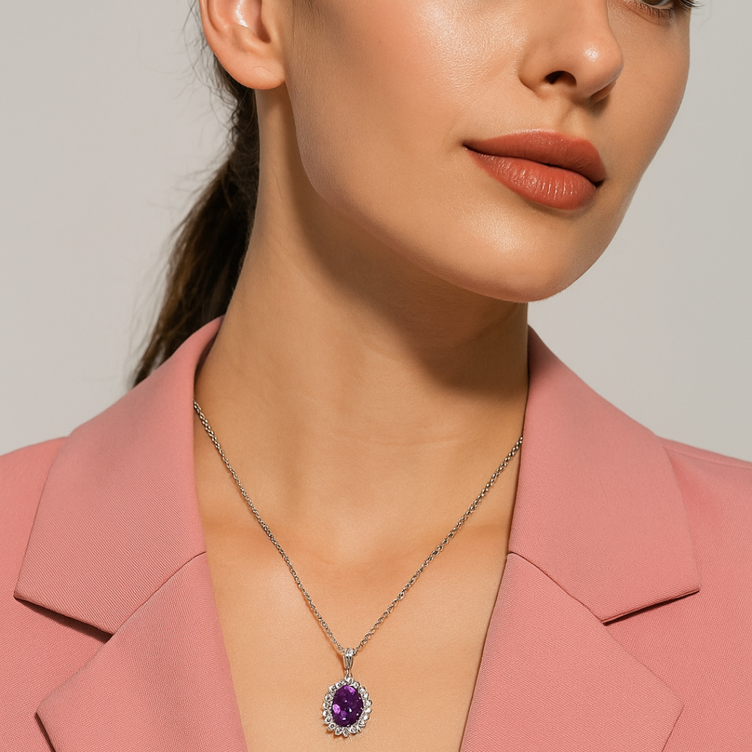 Signature Jewelry – Amethyst Bloom Stainless Steel Necklace